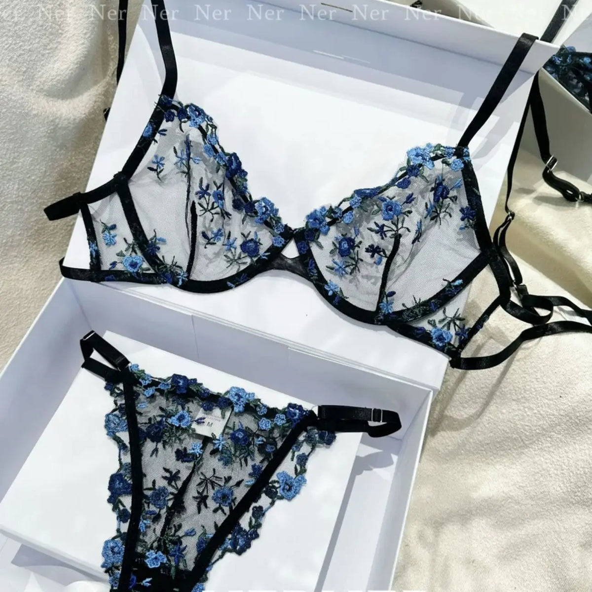 YUQI French Elegant Lingerie Set-Floral Embroidery Semi-Transparent Bra & Brief,Black Sensual Women's Underwear Luxury Intimates - Matrix-studios.com
