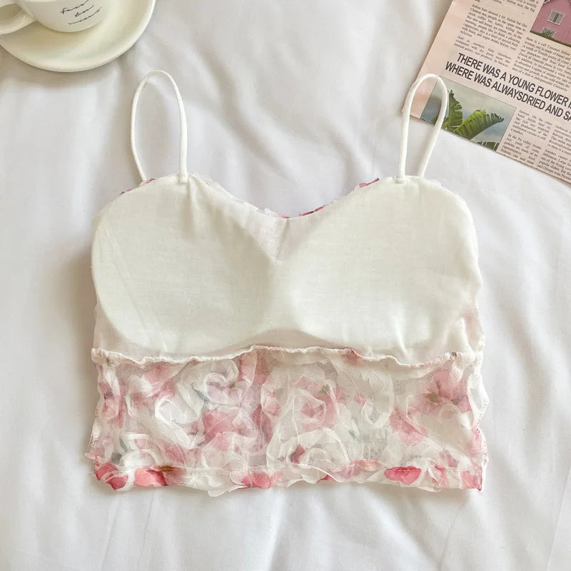 Women's Single Piece sexy Floral Vest New Style Chest Pad Sleeveless Beautiful Back for Wearing on the Outside and on the Inside - Matrix-studios.com
