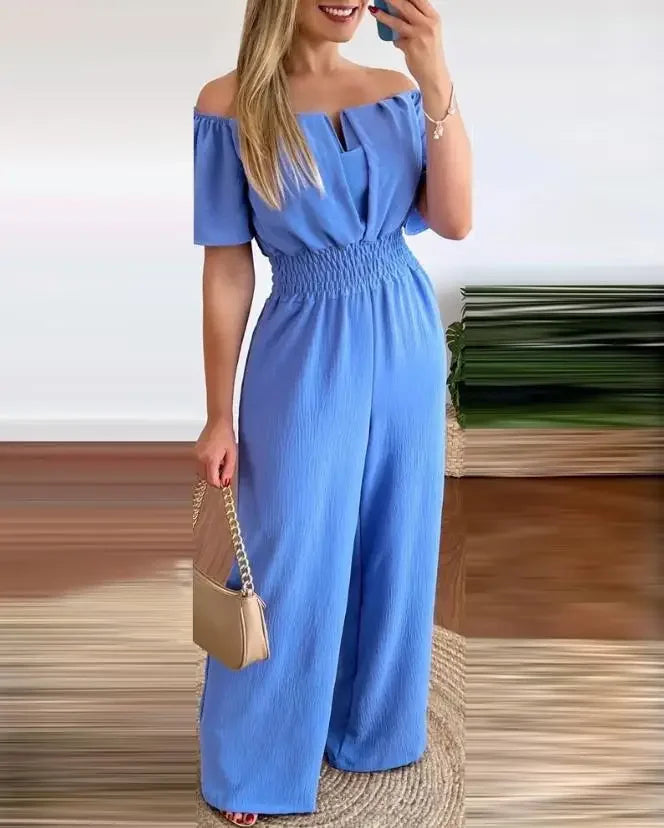 Summer Elegant Off Shoulder Women's Jumpsuit 2024 Fashion Trend Casual Short Sleeve Wide Leg Pants Jumpsuits for Women Overalls - Matrix Studios