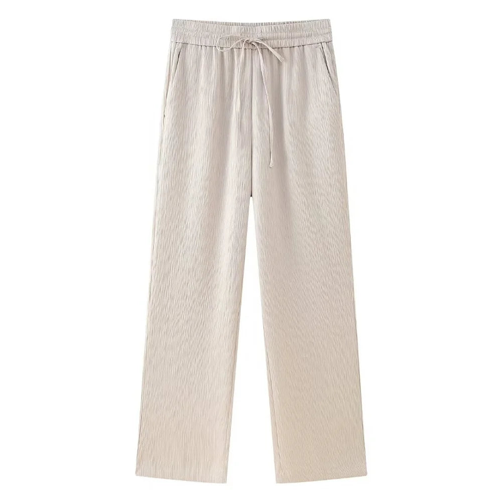 European and American Style 2024 Spring and Summer New Women's Clothing Wrinkle Effect Double Breasted Suit Jacket Pants Set - Matrix-studios.com