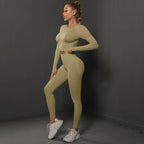 2Pcs Women Sets Energy Seamless Gym Suits Bubble Butt Sports Pants+Long Sleeve Shirts Push Up Running Sets Tracksuits Tights Set - Matrix-studios.com