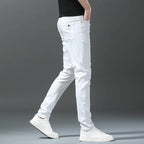2026 Spring New Men Slim Jeans 98% Cotton White Stretch Straight Casual Fashion Pencil Pants High Quality Trousers Male Clothes - Matrix Studios