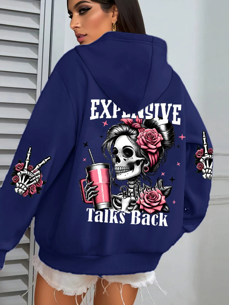Expensive Talks Back Funny Printing Womens Hoodie Loose Multicolor Pullovers Fleece Autumn Sportswear Casual Pocket Hoody - Matrix Studios