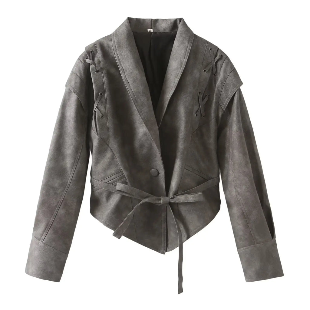 Leather Jackets Women's With Belt Fur Coat Streetwear Fashion Solid Outwear Woman Elegant Jackets Chaqueta De Cuero Para Mujer - Matrix Studios