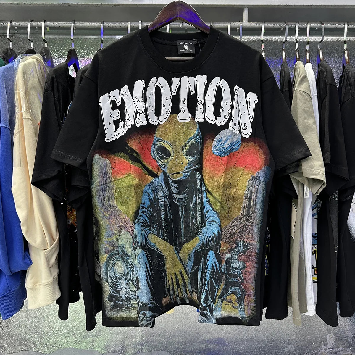MIXED EMOTION Shirt Rhinestone Short Sleeve Men Women T-shirt Streetwear 100% Cotton Loose Round Neck Top Tees Oversized Tee Top - Matrix Studios