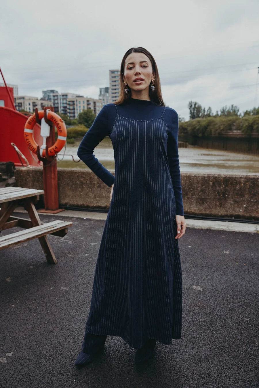AS AW25 pinstripe collection slip dress + knit mockneck top + embroidery cableknit + stripe pleat skirt - Matrix-studios.com