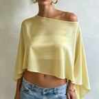 Women Sheer Mesh Poncho Top One Shoulder See Through Cape Blouse Asymmetrical Cover Up Beach Party Shrug Top - Matrix Studios