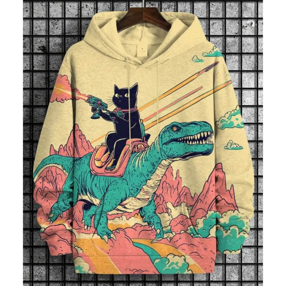 2026 Men's Hoodies Funny Cat Dinosaur UFO Art 3D Printed Cartoon Sweatshirt Men Women Tracksuit Oversized Casual Street Y2k Coat - Matrix Studios