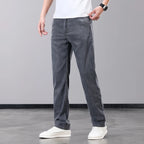 Summer Thin Men's Jeans Lyocell Fabric Soft Breathable Straight Denim Pants Brand Man Elastic Ice Silk Casual Trousers Grey Blue - Matrix Studios