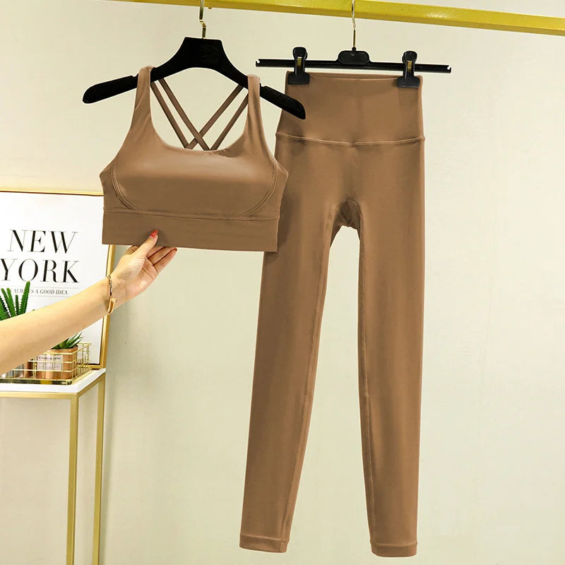 TRY TO BN Yoga Set 2 Piece Sport Bra High Waist Leggings Women's Tracksuit Fitness Tummy Control Squat Proof Workout Gym Clothes - Matrix-studios.com