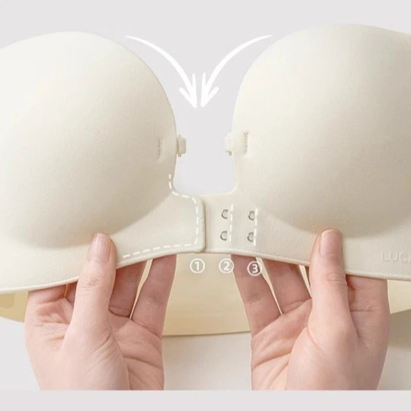 Front Closure Strapless Bras For Women Seamless Push Up Brassiere Thick Soft Underwear Solid Color Adjustable Invisible Lingerie - Matrix Studios