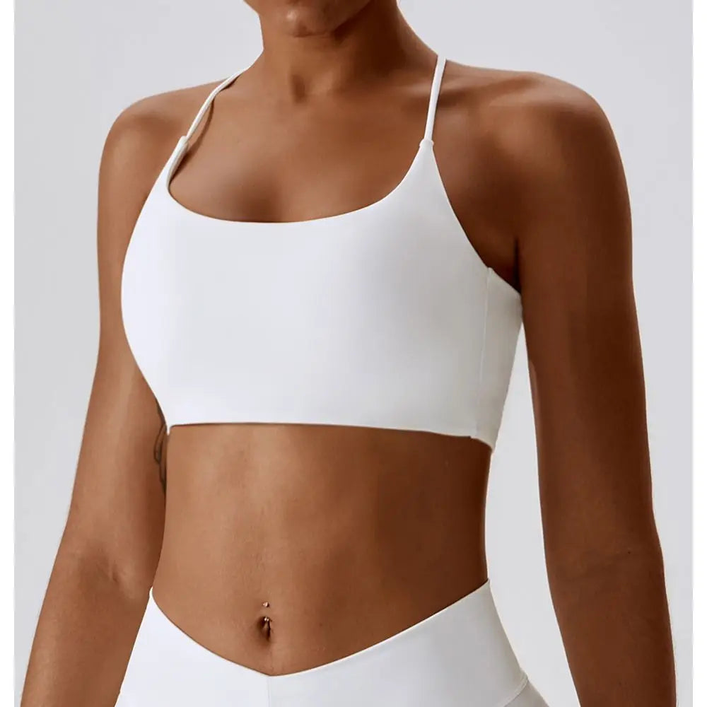 Solid Color U-Shaped Multi-Strap Cross Back Women Fitness Sports Bra Top Gym Yoga Athletic Tight Workout Jog Soft With Chest Pad - Matrix Studios