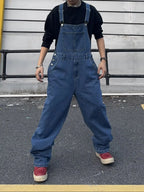 Overalls for Men Denim Suspenders Simple Baggy Jeans Men's Street Casual Solid Mid Waist Loose Washed Jumpsuits Length Tracksuit - Matrix Studios