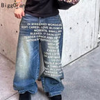 2025 American Fashion Jeans Letter Printing Pattern High Street Casual Wide Legs Y2K Men's Retro Gothic Trendy Casual Pants - Matrix Studios