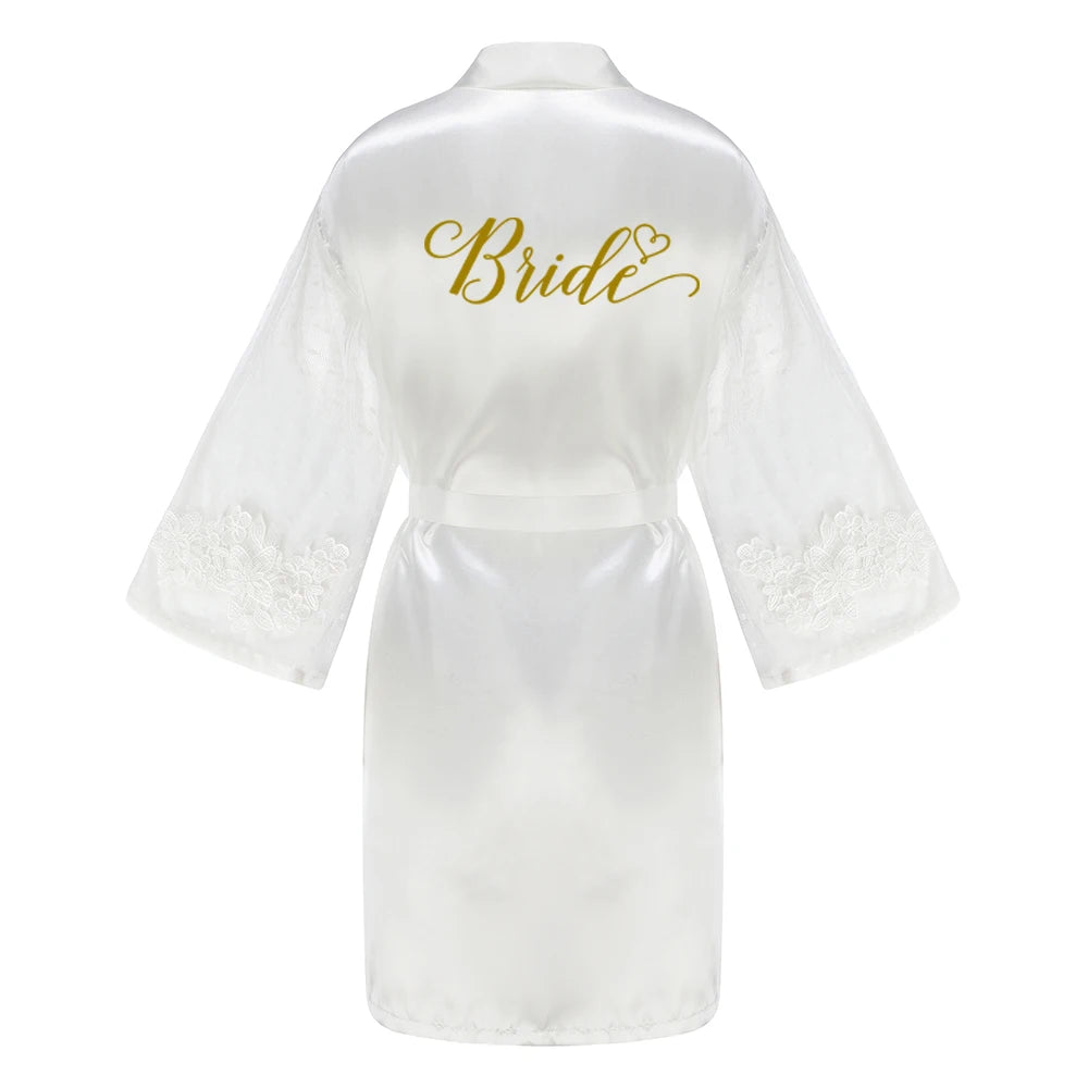 Caramel Wedding Bride Bridesmaid Robes Dressing Gown Sexy Women Bathrobe Night Shirts Short Women Kimono Mesh Sleeve - Matrix-studios.com