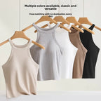 Threaded Halter Neck Camisole Top With Build-in Bra High Elastic Slim-fitting Sling Fixed Cup Breathable Women Underwear - Matrix-studios.com