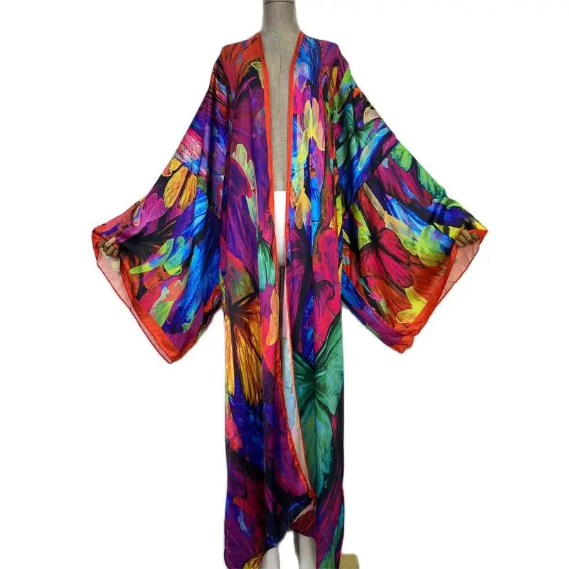 2022 New WINYI Summer Butterfly Printing Beach Wear Swim Suit Elegant Africa Women Boho Cardigan Sexy Holiday Long Sleeve Kimono - Matrix Studios
