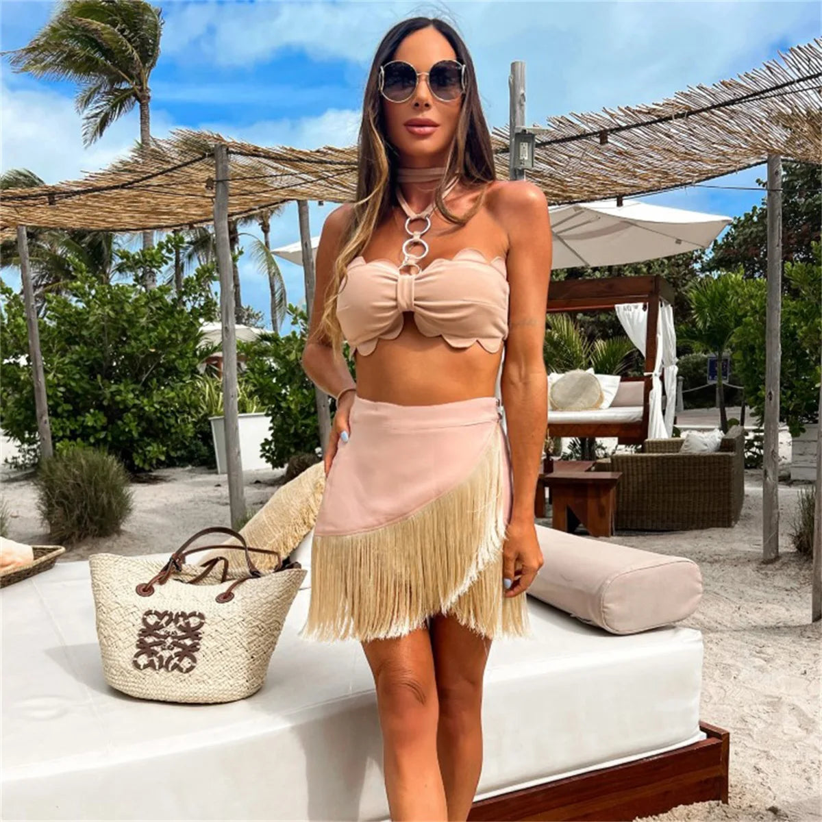 Black Beach Dress Women's Swimsuit Sexy Swimwear 2025 Bikini Skirt Female Kimono Beach Outing Pareo Beach Cover Up Bath Suits - Matrix Studios