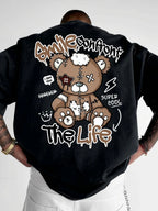 Summer New Men's Fashion Style Teddy Bear Letter Print Comfortable and Breathable Round Neck T-Shirt Outdoor High Street Top - Matrix Studios