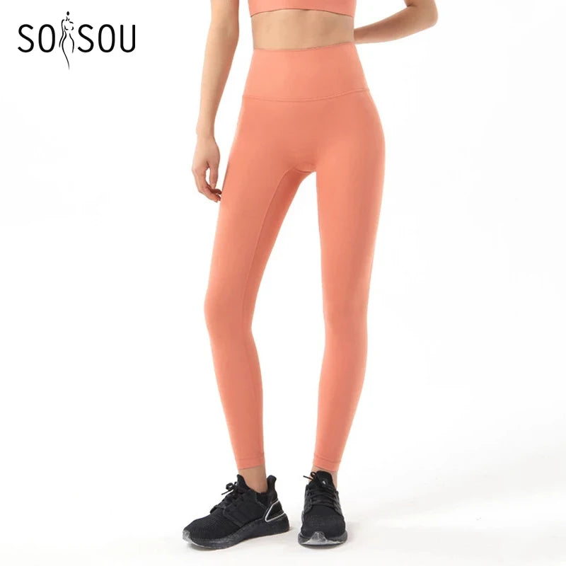 SOISOU Nylon Yoga Pants Gym Leggings Women Girl Fitness Soft Tights High Waist Elastic Breathable No T Line Sports Pants - Matrix-studios.com