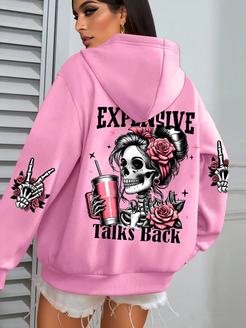 Expensive Talks Back Funny Printing Womens Hoodie Loose Multicolor Pullovers Fleece Autumn Sportswear Casual Pocket Hoody - Matrix Studios