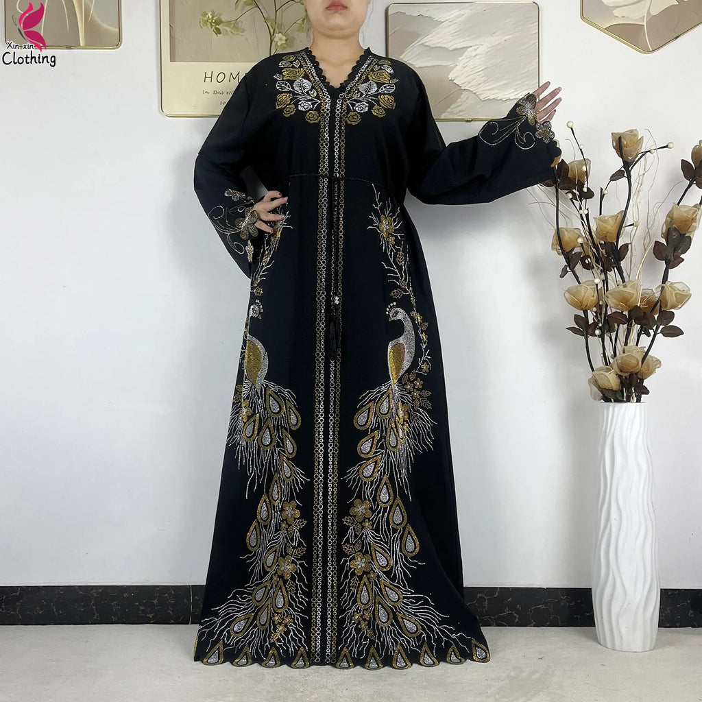 2026New Dubai Muslim Women Modest Dress Diamond Chiffon Elegant Arabic Femme Hijab African Abaya Islamic Long Sleeve Turkey Robe - Matrix-studios.com