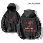 Korn Rock Band World Tour Hoodies Vintage Washed Men's Sweatshirts Cotton Hip Hop Streetwear Hooded Pullover Loose Y2K Tops - Matrix Studios