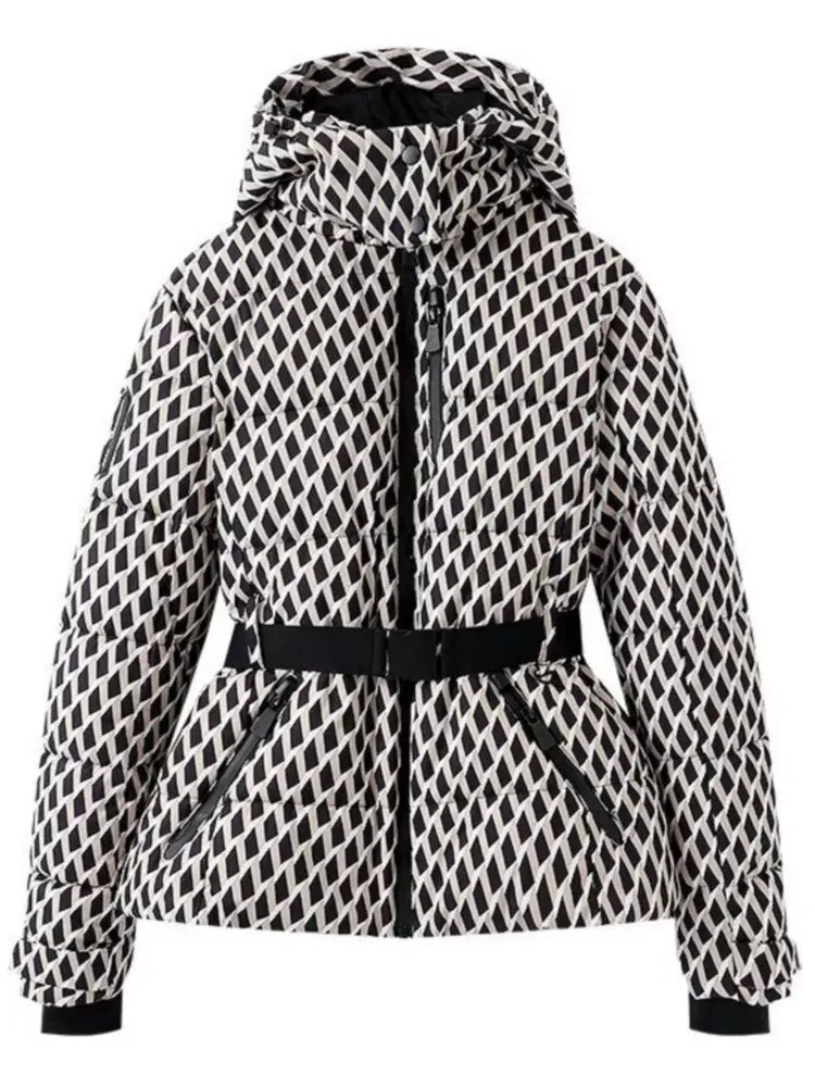 2026 Women's Winter Hooded Padded Sport Parkas Pants 2 PCS Set Belt Female Elegant Warm Windproof Skiing Coats Jackets Trousers - Matrix-studios.com