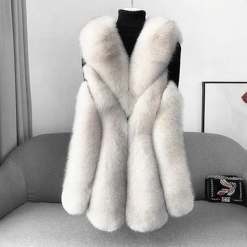 2025 Women Autumn Winter New Imitation Fox Fur Vest Jacket Female Mid-Length Vest Women Grace Fashion Young Coat - Matrix Studios