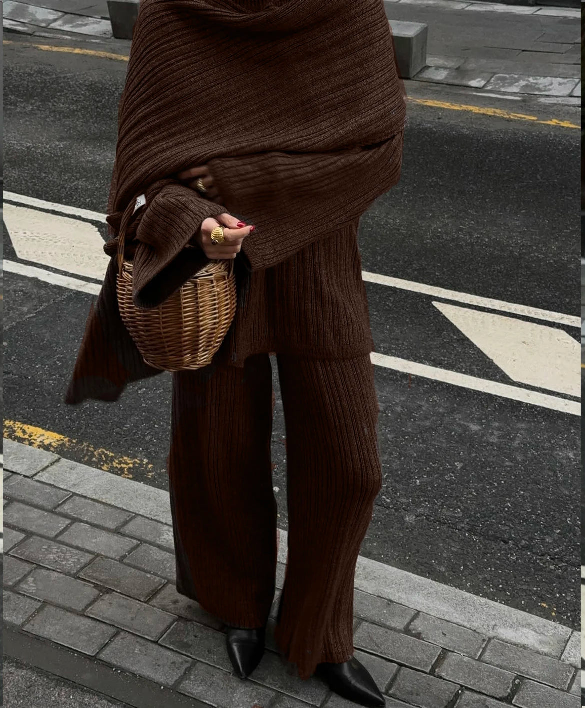 Hirsionsan Soft Elegant Vintage Women Suits 3 Pieces Female Sets O Neck Sweater & Wild Leg Pants with Scarf Knitted TrackSuit - Matrix-studios.com