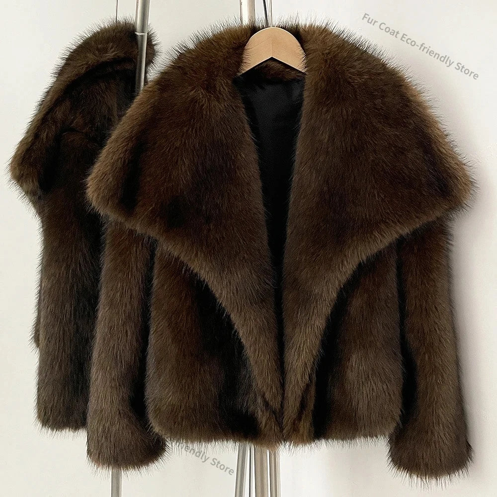 Womens Faux Fur Coat Cropped Soft Plush Artificial Short Fur Coat Holiday Party Elegant Winter Fashion Outerwear Coats for Women - Matrix Studios