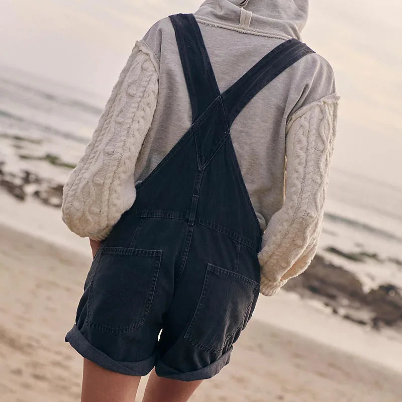 Y2K Vintage Black Denim Rompers Women Sleeveless High Waist Jeans Playsuits Korean Fashion Chic Jumpsuits Overalls Baggy Shorts - Matrix Studios