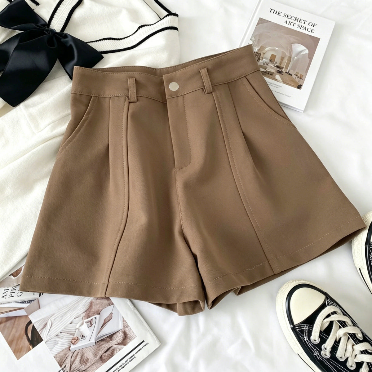 Casual Women A-Line Shorts Fashion Office Lady Commute Vintage Solid High Waist Short Pants Casual Streetwear Summer Trousers - Matrix Studios