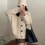 OCEANLOVE Cardigans Autumn Winter Solid Preppy Style Women Sweaters Korean Fashion V Neck Loose Warm Sweet Sueteres Mujer - Matrix Studios