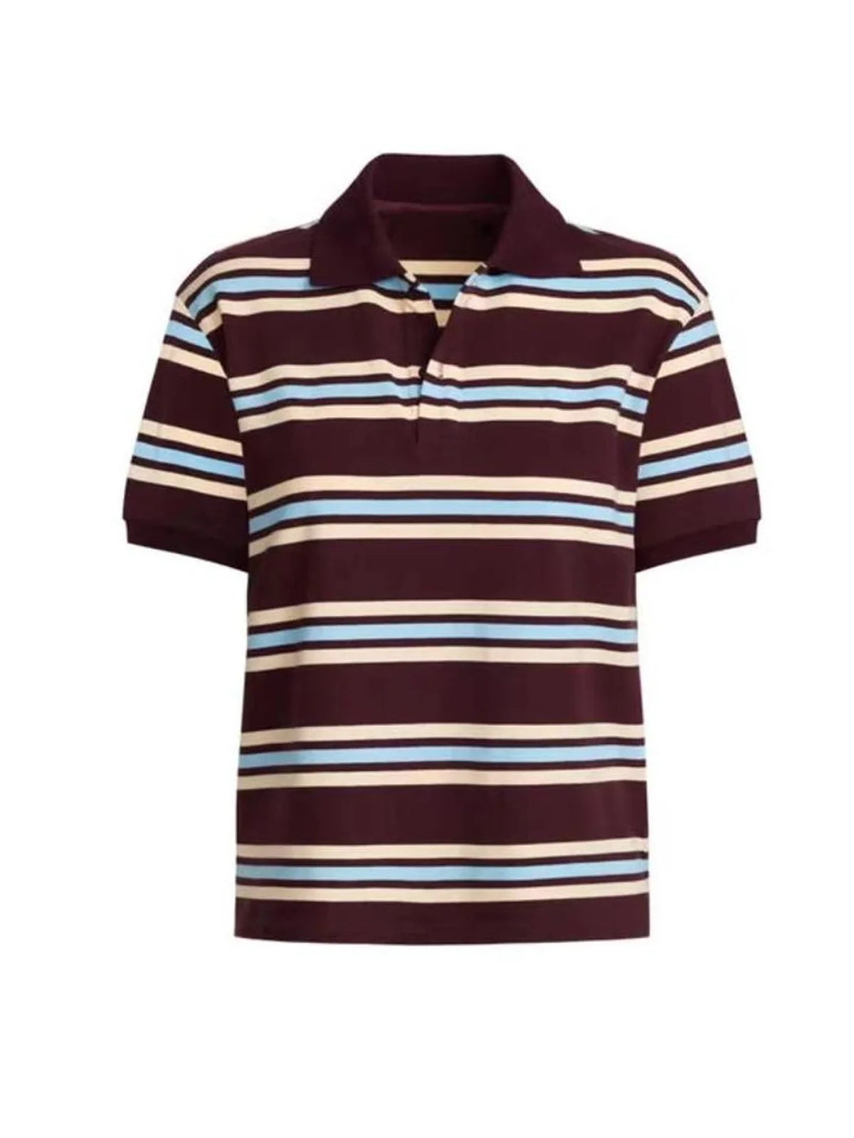 Summer Polo Shirts Woman Long Sleeve Crop Top Color Block Green Stripe Print Polo Shirts Mujer Casual Tops Striped Brown Autumn - Matrix-studios.com