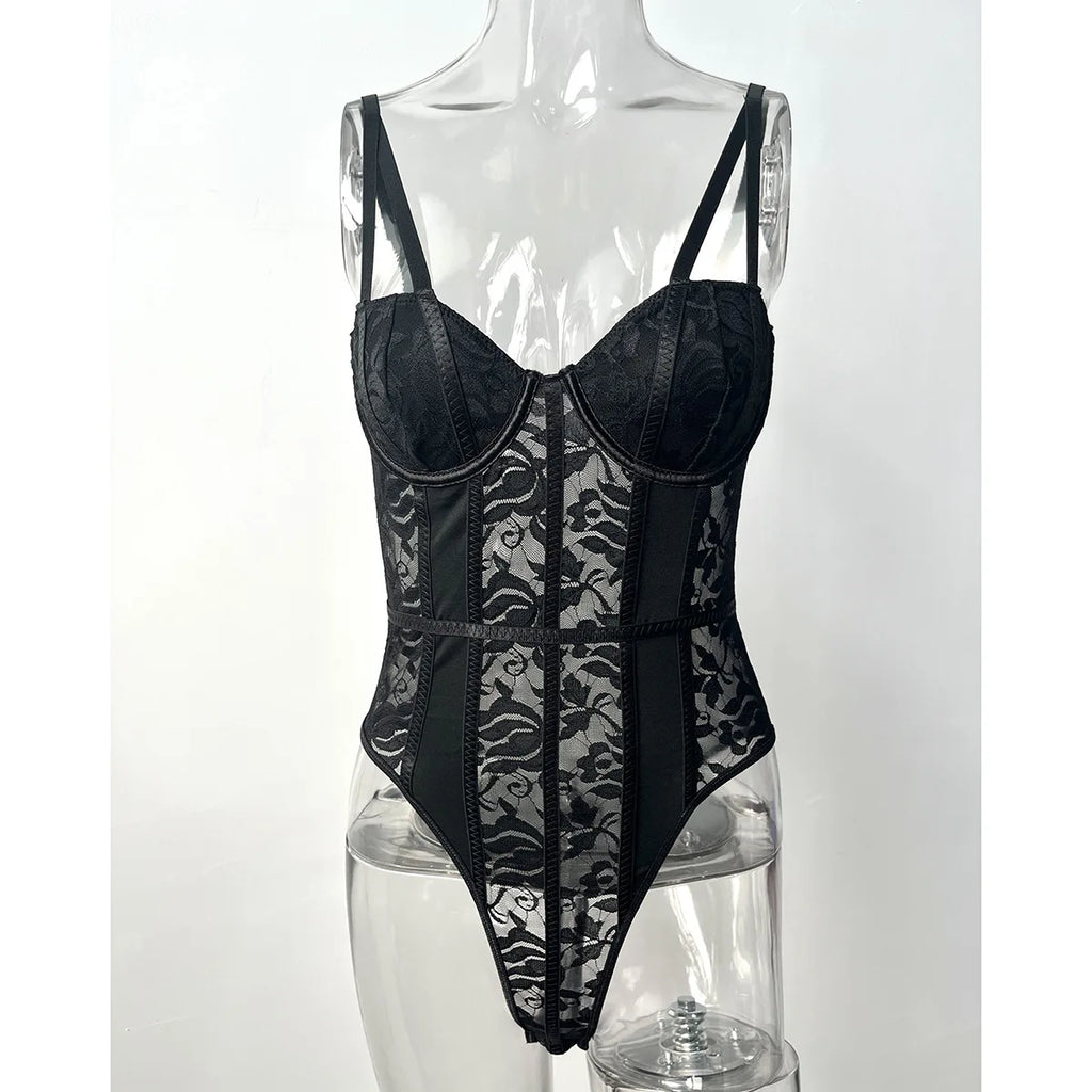 Sexy Lace Bodysuit for Women Bodies Elegant Women's Top 2025 New Summer Solid Bodycon Ribbed Bodysuits - Matrix-studios.com