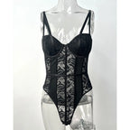 Sexy Lace Bodysuit for Women Bodies Elegant Women's Top 2025 New Summer Solid Bodycon Ribbed Bodysuits - Matrix-studios.com