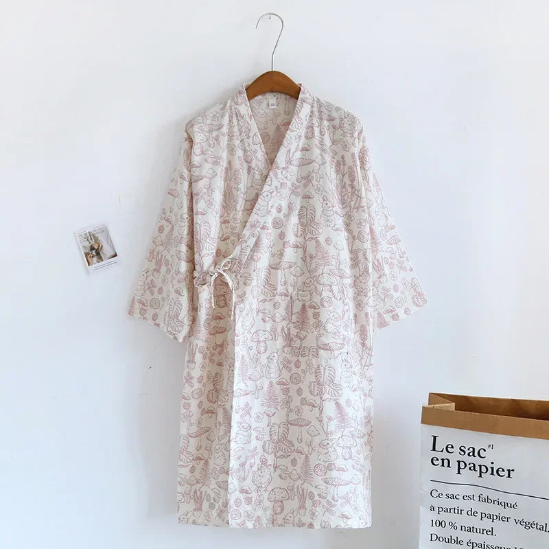 Japanese-style Kimono Pajamas Summer New 100% Cotton Gauze Pajamas Nightgown Ladies SPA Yukata Homewear Long Pajamas Women - Matrix-studios.com