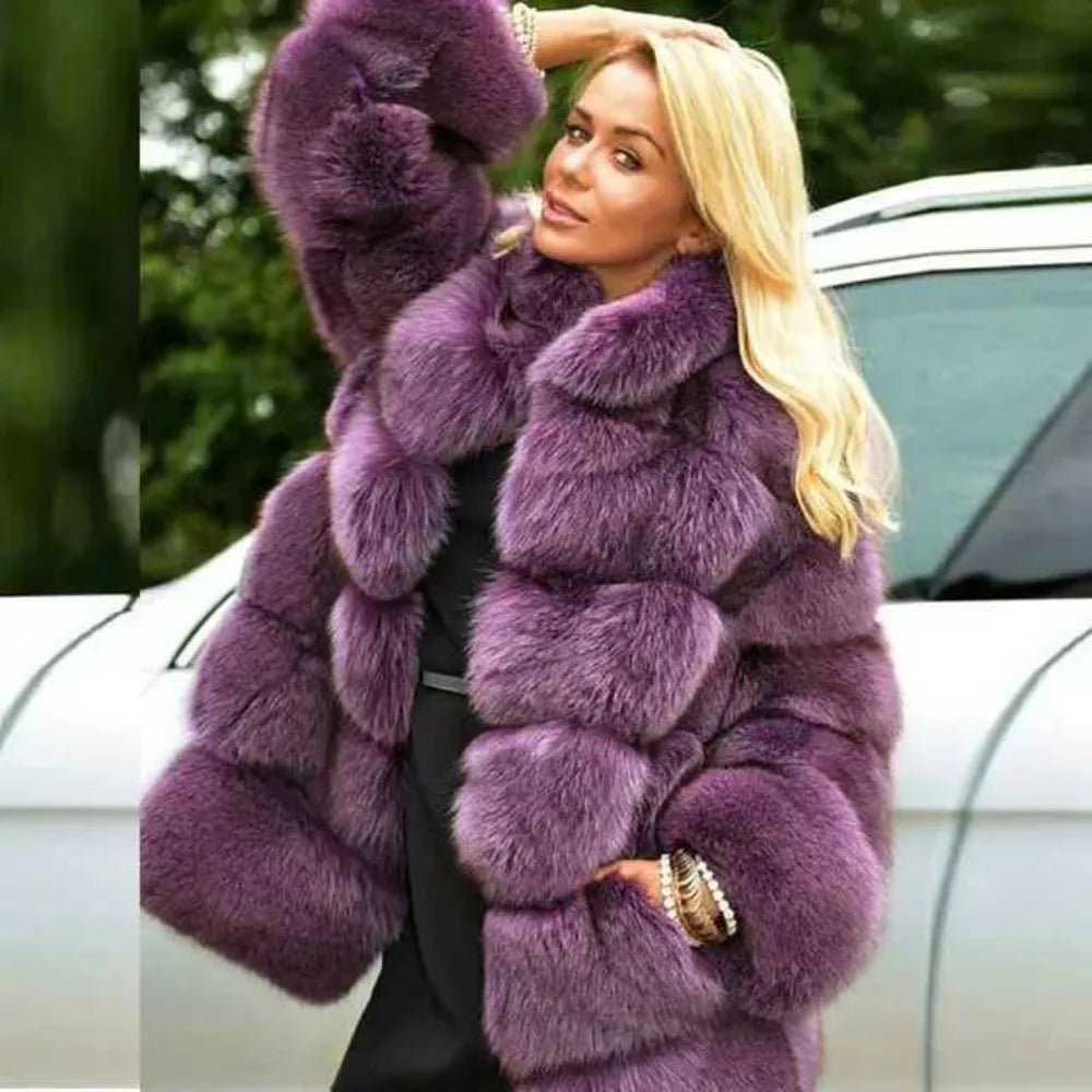 Women Faux Fur Jacket Thick Loose Long Coat Warm Turn Down Collar Full Sleeve Open Stitch Thick Coats Solid Winter 2025 - Matrix Studios