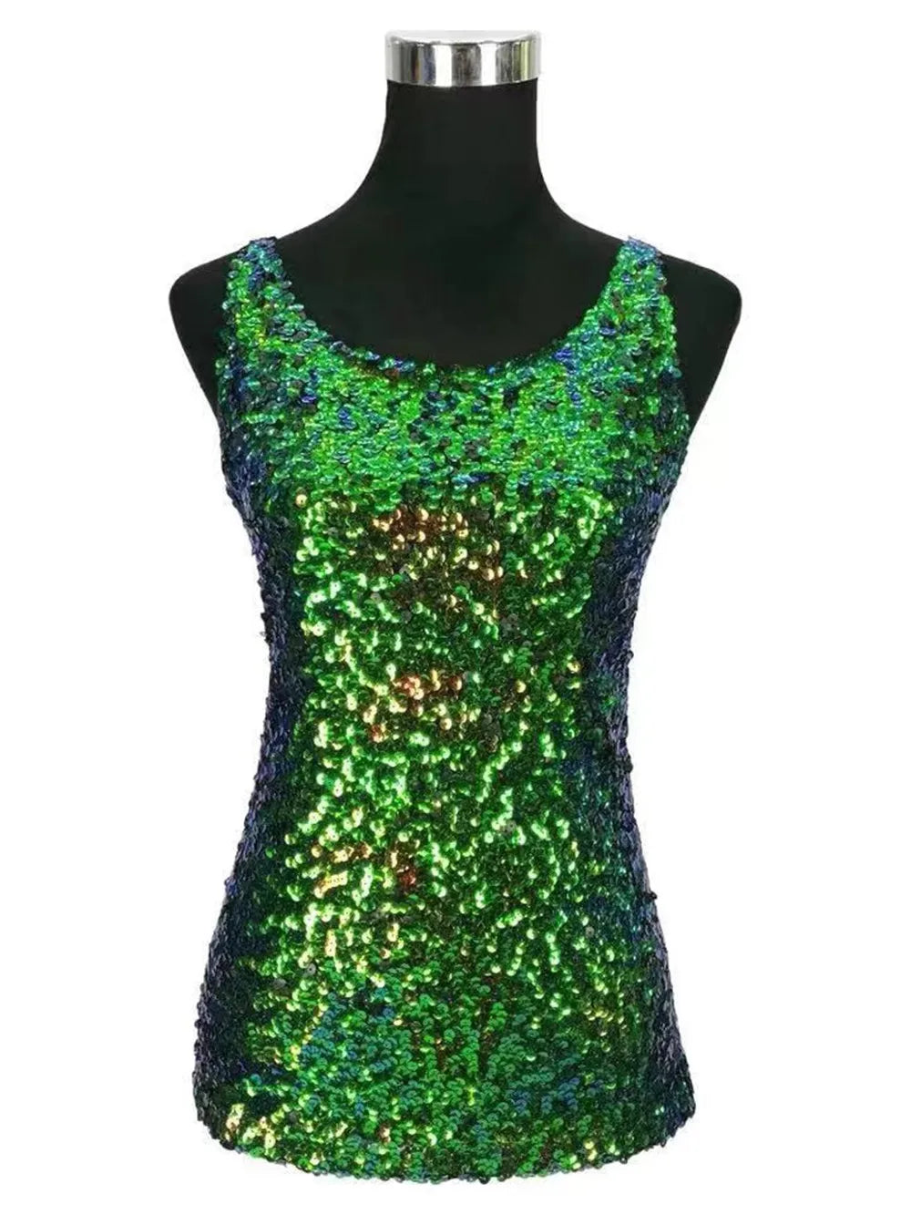 Womens Shine Glitter Sequin Embellished Sleeveless Vest Tank Tops Fashion Style Clothing For Cocktail Party Clubwear - Matrix-studios.com