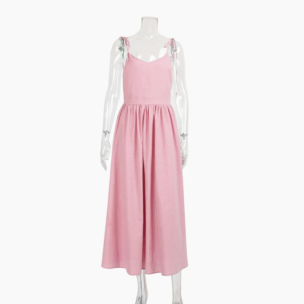 Bornladies Spring Summer Beach Style Women Dress Vintage Loose A-line Sling Dress Sexy Hot Girl 100% Cotton V-neck Dress - Matrix-studios.com