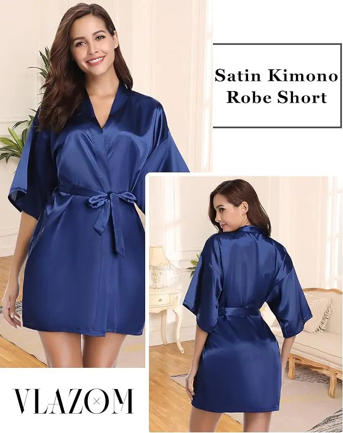 Green Nightgown Solid Color Kimono Lady Elegant Bathrobe Satin Homewear Wedding Bridal Gift Sleepwear Sexy Intimate Lingerie - Matrix-studios.com