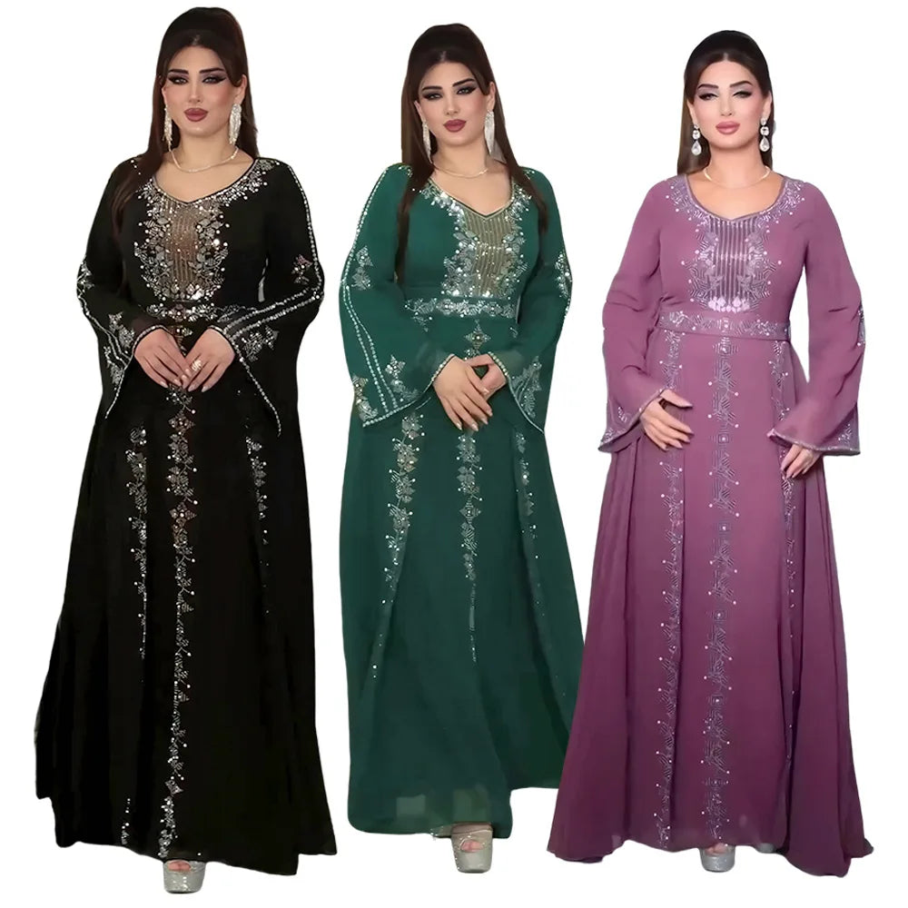 2025 Abayas For Women Dubai Luxury African Muslim Fashion Dress Caftan Marocain Evening Party Dresses Boubou Robe Djellaba Femme - Matrix-studios.com