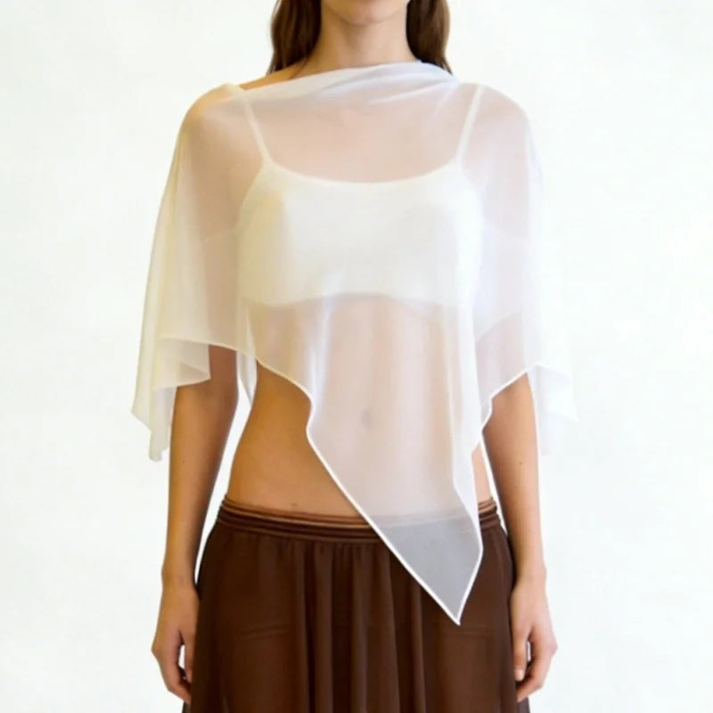 Women Mesh Sheer Poncho Capelets Chiffon Cape Shawls and Wraps for Evening Dress Cover Up Formal Wedding Party - Matrix Studios