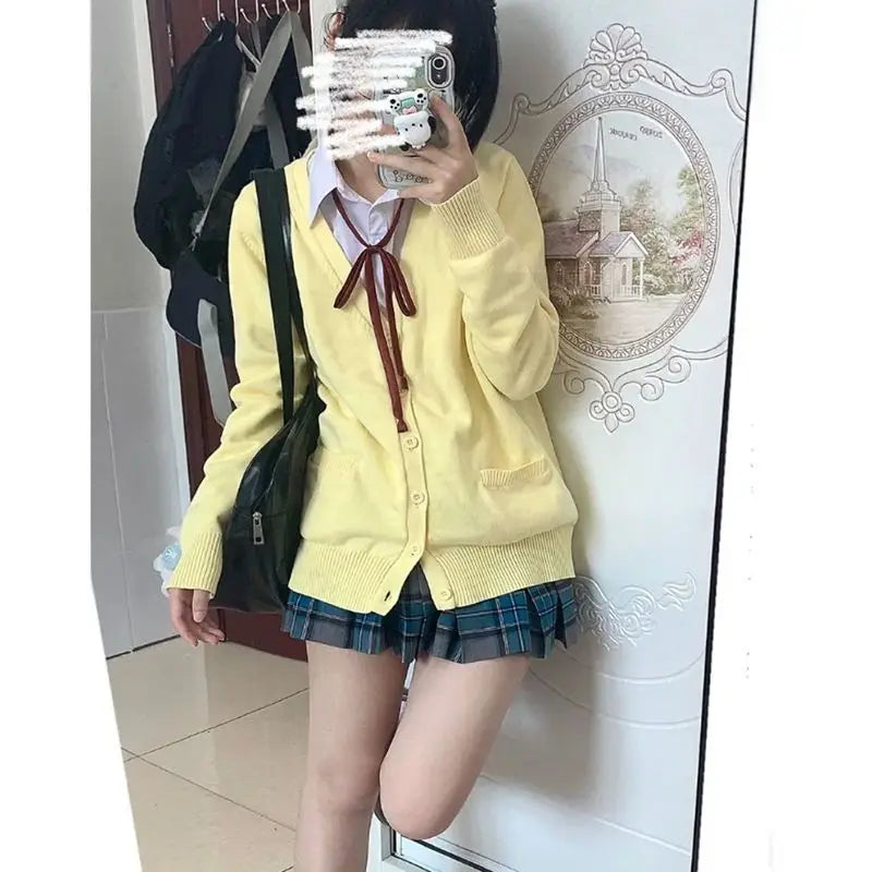 Original anime yellow jk uniform sweater 2025 new autumn and winter Japanese knitted cardigan college style jacket women's top - Matrix Studios