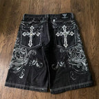 American New Retro Letter Embroidery Tooling Denim Shorts Trend Gothic Y2K Harajuku Hip-hop Loose Sports Shorts Street clothes