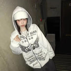 2000S American Vintage Striped Loose Long Sleeve Hooded Sweatshirt Y2k Subculture Casual Zip Up Hooded Cardigan Harajuku Coats - Matrix Studios