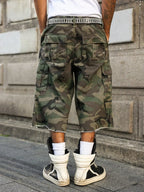 Men's summer denim shorts. Camouflage cargo pants. Multi - pocket design. Street fashion trend. Daily leisure - Matrix Studios