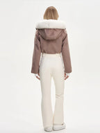 Faux Fur Patchwork Ski Jumpsuit Women Detachable Hoodie Long Sleeves Belts Zipper Warm Skiwear Female 2025 Winter Warm Rompers - Matrix Studios