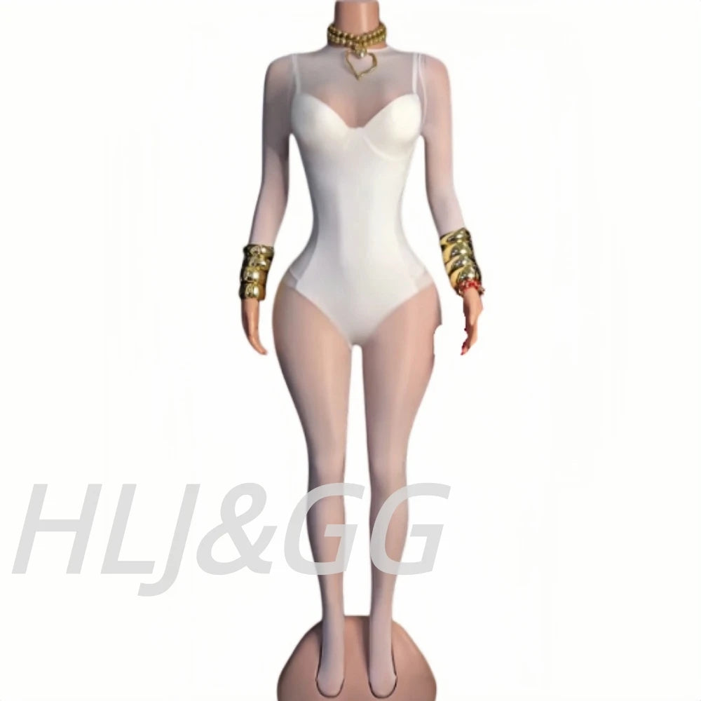 HLJ&GG Sexy Mesh See Through Bodycon Jumpsuits And Bodysuits Suits Women Long Sleeve Stretchy Playsuits Party Night Club Overall - Matrix Studios